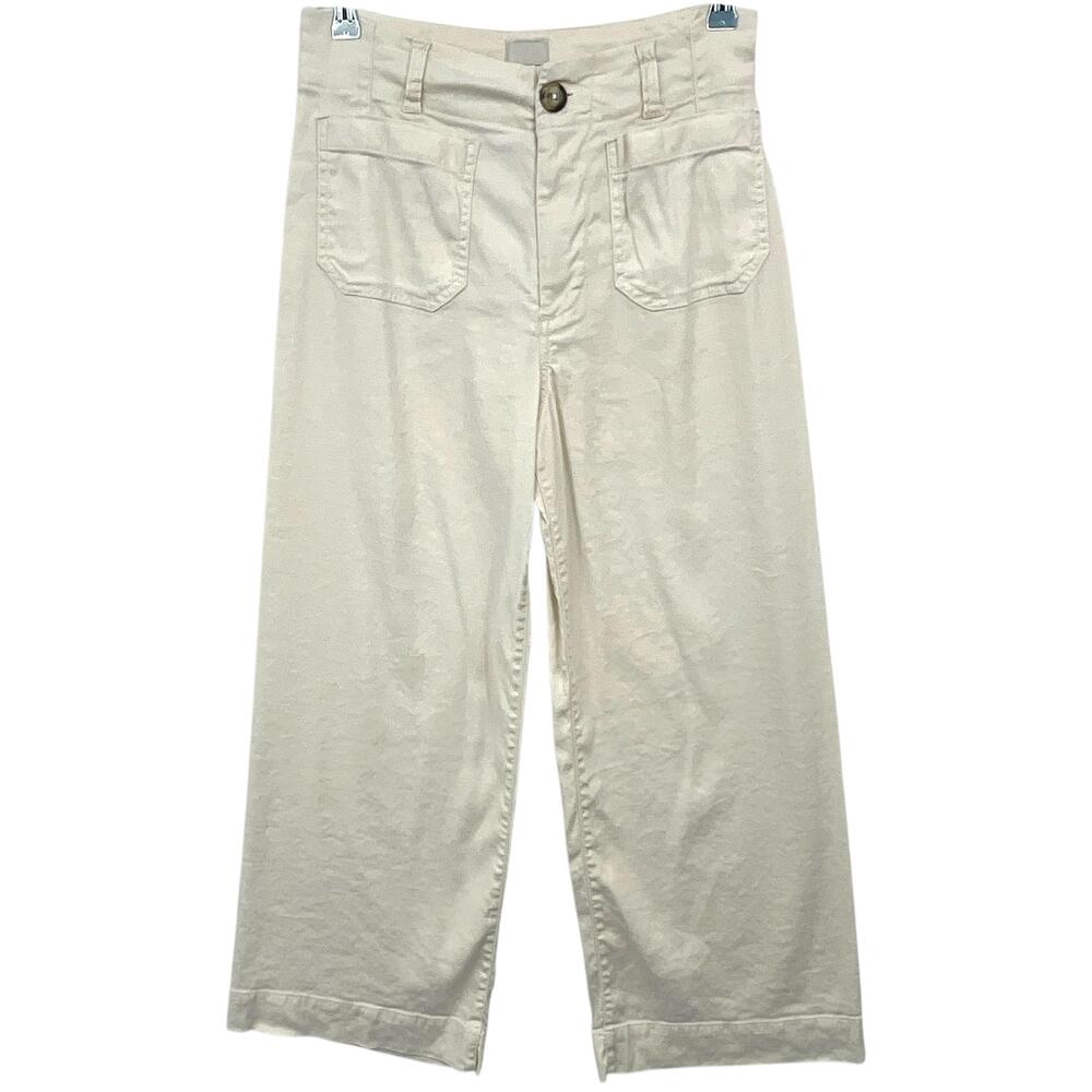 Maeve The Colette Pants Womens 26 White Linen Blend Cropped Wide Leg Twill - Picture 1 of 12